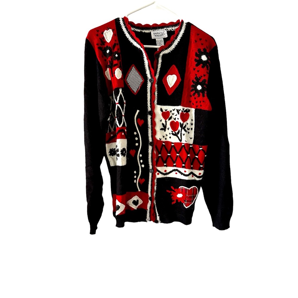 Vintage Valentines / Heart Love Knit Cardigan Small